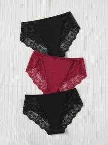 Set de 3 prendas de ropa interior con encaje de contraste para tallas grandes - Multicolor - Ver 2