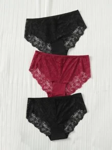 Set de 3 prendas de ropa interior con encaje de contraste para tallas grandes - Multicolor - Ver 5