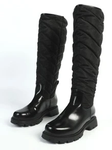 Minimalist Quilted Slip-On Boots - Black - View 2