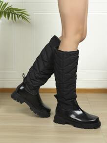 Minimalist Quilted Slip-On Boots - Black - View 6