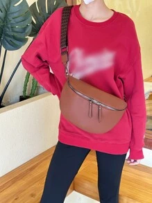 Túi đeo chéo màu trơn Có thể điều chỉnh được Đúng mốt - màu nâu - Xem 5