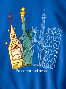 SHEIN EZwear Letter Graphic Zip Up Thermal Lined Drawstring Hoodie - Royal Blue - View 3