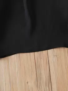 Tween Girl Solid Color Frill Trim Long Sleeve Loose Blouse - Black - View 7