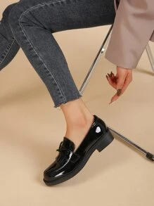 Women Black Bow & Fringe Decor Slip On Loafers Breathable Flats Shoes - Black - View 5