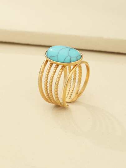 NAIZHU Turquoise Decor Cuff Ring