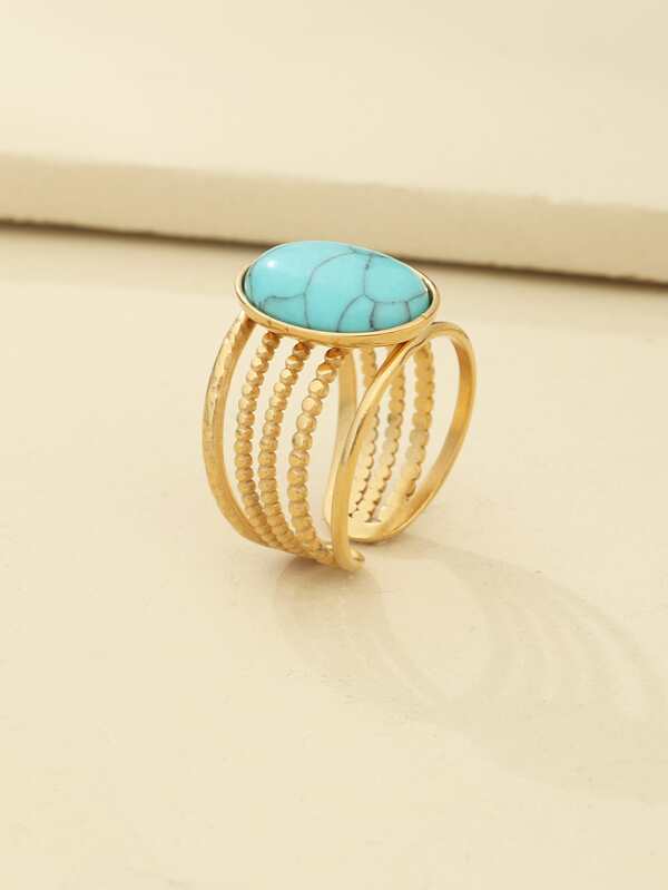 NAIZHU Turquoise Decor Cuff Ring