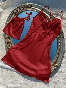 大碼前垂褶後背十字交叉緞面吊帶睡裙和包