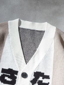 ROMWE MEN Anime Nam Cardigans Nút phía trước Lá thư Giải trí - Màu Khaki - Xem 3