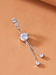 銅水鑽裝飾臍環適合女士和男士,龐克穿孔,A時尚身體鏈禮品適用於任何場合 - 銀色 - 查看 1