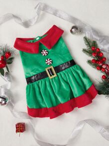 聖誕1入組聖誕老人設計寵物連衣裙 - 綠色 - 查看 1