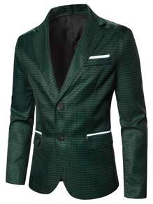 Manfinity Hombres 1 pieza Blazer de pata de gallo con botón - Verde Oscuro - Ver 3