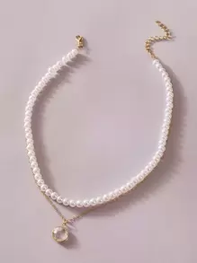 1 Miếng Đồ trang trí Ngọc Trai giả Vòng cổ nhiều lớp - trắng - Xem 1