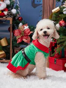 聖誕1入組聖誕老人設計寵物連衣裙 - 綠色 - 查看 4