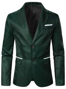 Manfinity Hombres 1 pieza Blazer de pata de gallo con botón - Verde Oscuro - Ver 1