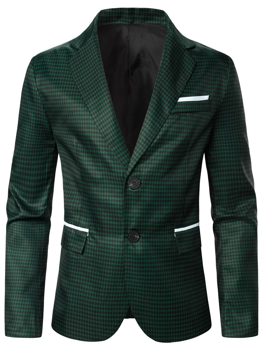 Manfinity Hombres 1 pieza Blazer de pata de gallo con botón - Verde Oscuro - Ver 1