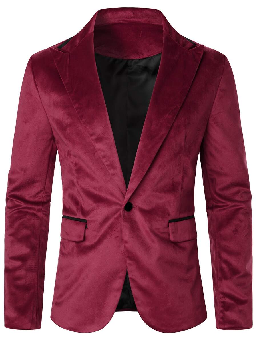 Manfinity Men 1pc Single Button Lapel Collar Blazer - Burgundy - View 1