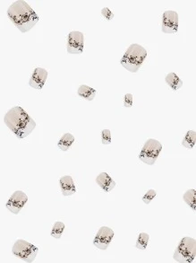 prettysecrets 24 件套按压式短指甲，法式印花花卉指甲按压式假指甲指甲用品，适合女孩/女士 - 彩色 - 查看 5