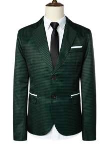 Manfinity Hombres 1 pieza Blazer de pata de gallo con botón - Verde Oscuro - Ver 6