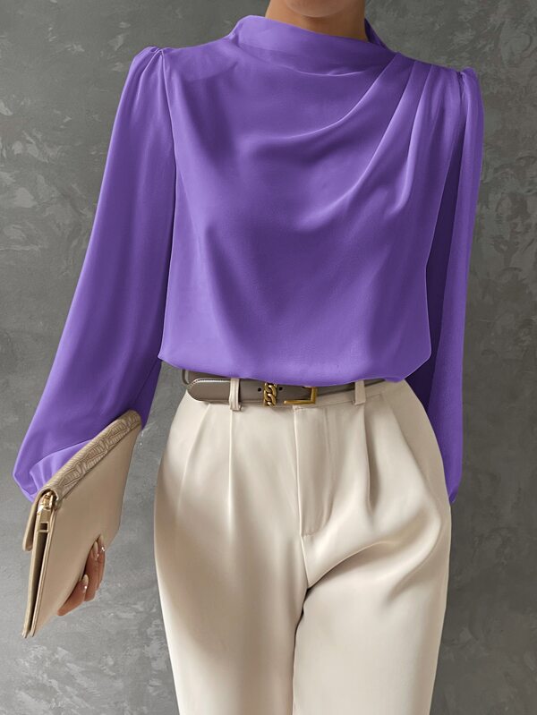 BizChic Bishop Sleeve Draped Front Blouse Workwear