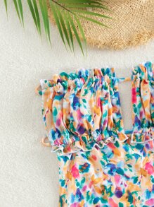 SHEIN Swim Bañador una pieza bandeau con estampado floral pecho con fruncido - Multicolor - Ver 4
