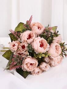 1 pièce Bouquet de pivoines en soie artificielle au toucher réel, haute simulation, pleine floraison, sans décoloration. Arrangement floral pour la décoration de la maison, du salon, de la chambre, de l'entrée, pour les mariages, les fêtes de mariage, les centres de table, les cadeaux de pendaison de crémaillère. - Vieux Rose - Voir 5