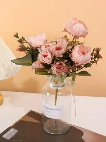 1 pièce Bouquet de pivoines en soie artificielle au toucher réel, haute simulation, pleine floraison, sans décoloration. Arrangement floral pour la décoration de la maison, du salon, de la chambre, de l'entrée, pour les mariages, les fêtes de mariage, les centres de table, les cadeaux de pendaison de crémaillère. - Vieux Rose - Voir 6