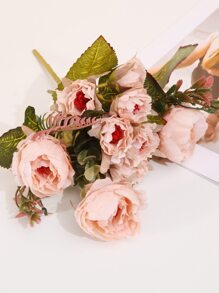1 pièce Bouquet de pivoines en soie artificielle au toucher réel, haute simulation, pleine floraison, sans décoloration. Arrangement floral pour la décoration de la maison, du salon, de la chambre, de l'entrée, pour les mariages, les fêtes de mariage, les centres de table, les cadeaux de pendaison de crémaillère. - Vieux Rose - Voir 7