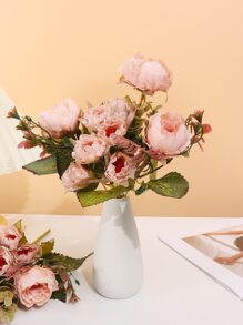 1 pièce Bouquet de pivoines en soie artificielle au toucher réel, haute simulation, pleine floraison, sans décoloration. Arrangement floral pour la décoration de la maison, du salon, de la chambre, de l'entrée, pour les mariages, les fêtes de mariage, les centres de table, les cadeaux de pendaison de crémaillère. - Vieux Rose - Voir 8
