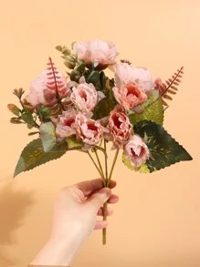 1 pièce Bouquet de pivoines en soie artificielle au toucher réel, haute simulation, pleine floraison, sans décoloration. Arrangement floral pour la décoration de la maison, du salon, de la chambre, de l'entrée, pour les mariages, les fêtes de mariage, les centres de table, les cadeaux de pendaison de crémaillère. - Vieux Rose - Voir 9