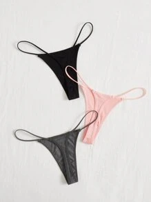 Shein Underwear&Sleepwear Basics 3 paquetes de conjuntos de tangas sexys de color sólido