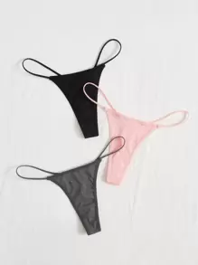 Shein Underwear&Sleepwear Basics 3 paquetes de conjuntos de tangas sexys de color sólido