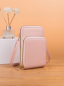 New Fashion Crossbody Bag Double-Layer Mobile Phone Bag Pink Bag Lightweight Modern Business Credit Card ID Card Money Cash Phone Wallet Business Casual Teacher's Day Teacher Gifts Work Business Commute Travel Holiday Office Vacation For Anniversary For For Birthday Gift On Valentine Day For Gift For Lady For Female White-Collar Workers For Women Gift IPhone Bag Pouch Phone - Baby Pink - View 3