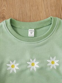 Tween Girl Floral Embroidery Sweatshirt - Green - View 3