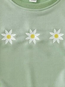 Tween Girl Floral Embroidery Sweatshirt - Green - View 4