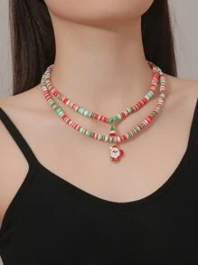 Christmas Santa Claus & Tree Charm Layered Necklace - Multicolor - View 1
