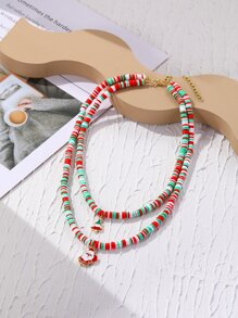 Christmas Santa Claus & Tree Charm Layered Necklace - Multicolor - View 2