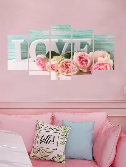 5入組花卉和字母圖案牆貼