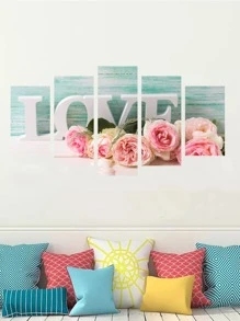 5入組花卉和字母圖案牆貼 - 彩色 - 查看 4