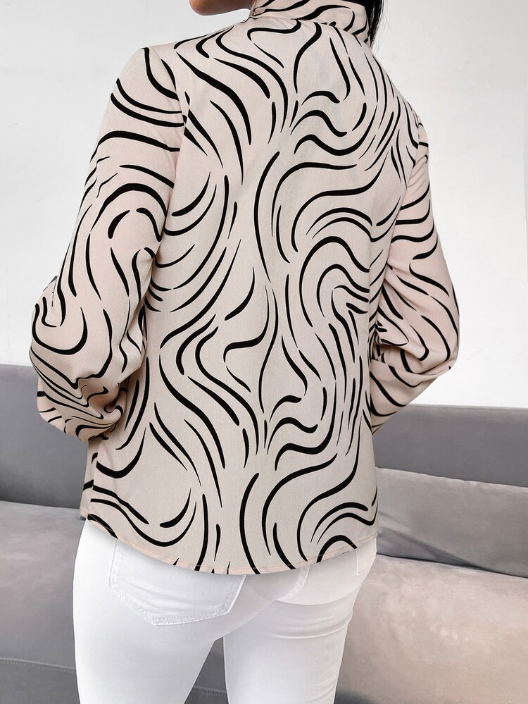 SHEIN LUNE Blusa con estampado de cuello con cordón - Albaricoque - Añade 2
