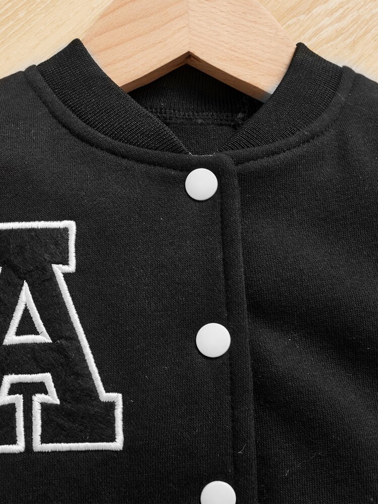 SHEIN Explorewe Baby Boy Letter Graphic Colorblock Bomber Jacket & Sweatpants - Black - View 5