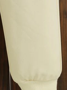 女孩字母紋理質感落肩袖連帽衫和運動褲 - 卡其色 - 查看 6