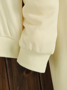 女孩字母紋理質感落肩袖連帽衫和運動褲 - 卡其色 - 查看 7