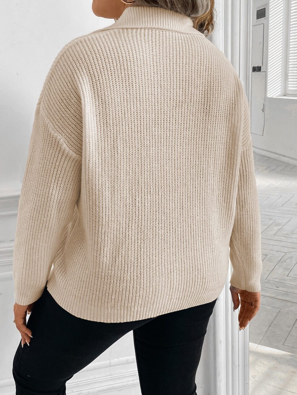Plus Ribbed Knit Drop Shoulder Sweater, For Winter Knit Pullover Fall Autumn