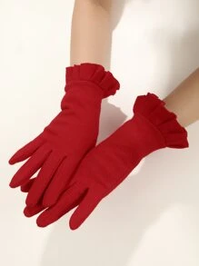 1對女性紅色新設計暖織手套，帶有蕾絲袖口，適用於約會、騎乘、駕駛和寒冷的冬季 - 紅色 - 查看 2