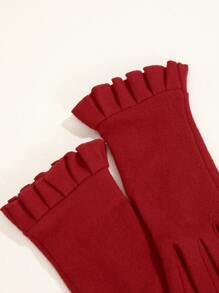 1對女性紅色新設計暖織手套，帶有蕾絲袖口，適用於約會、騎乘、駕駛和寒冷的冬季 - 紅色 - 查看 3