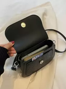 輕便商務休閒迷你格子壓花方形包適合青少年女孩女大學生、菜鳥和白領非常適合辦公室、大學、工作、商務、通勤、戶外、旅行、郊遊 - 黑色 - 查看 5