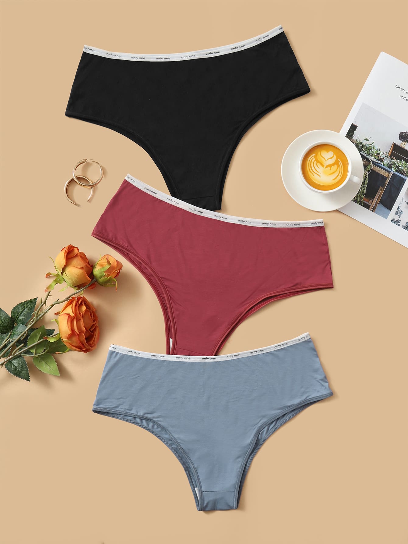 3 piezas Set bragas con cinta con letra - Multicolor - Ver 1