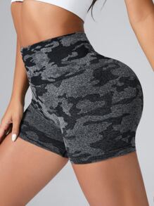 Camo Print Sports Shorts With Phone Pocket - Dark Grey - View 3