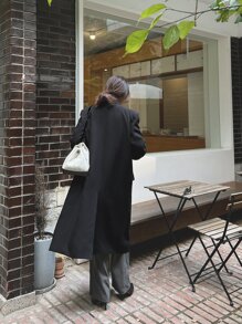 DAZY Lapel Collar Double Breasted Coat - Black - View 2