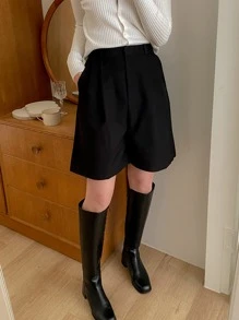 DAZY Solid Wide Leg Shorts - Black - View 3